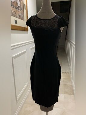 Valentino Lace and Jersey Sheath Dress with Bow Size S